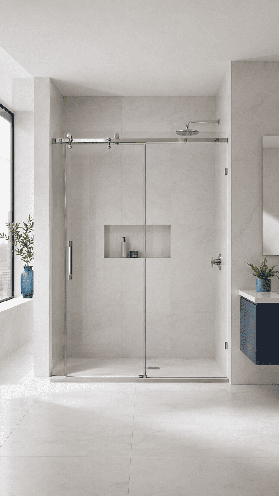 División de baño en vidrio templado con sistema corredizo